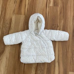 BabyGap Silver Cheetah Puffer Coat - 12-18 months